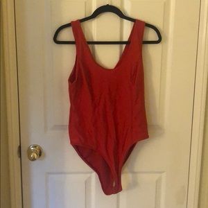 Red Sleek Forever 21+ Thong Bodysuit